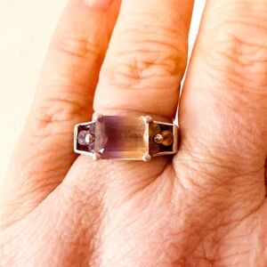 Sterling Silver Ametrine Rectangular Ring - Purple and Yellow Gemstone Thai Ring